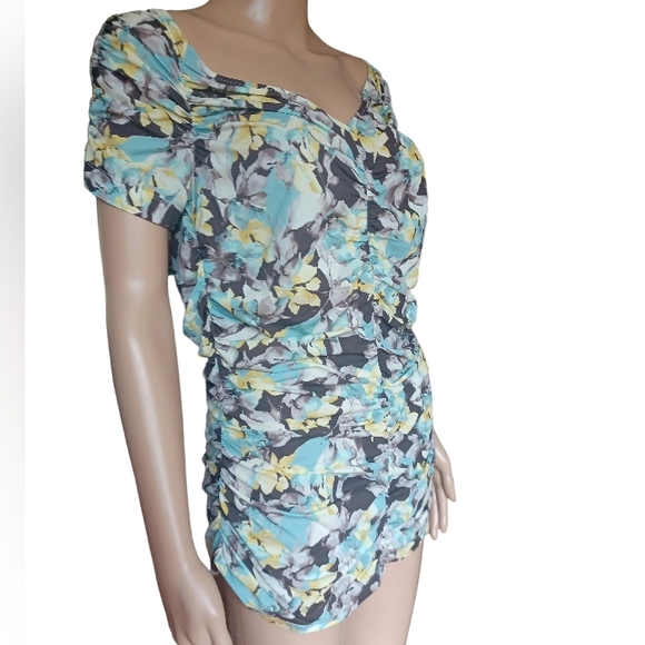 St. John Couture Womens Short Sleeved Multicolor Top Ruched Stretchy Size Medium - Picture 8 of 10